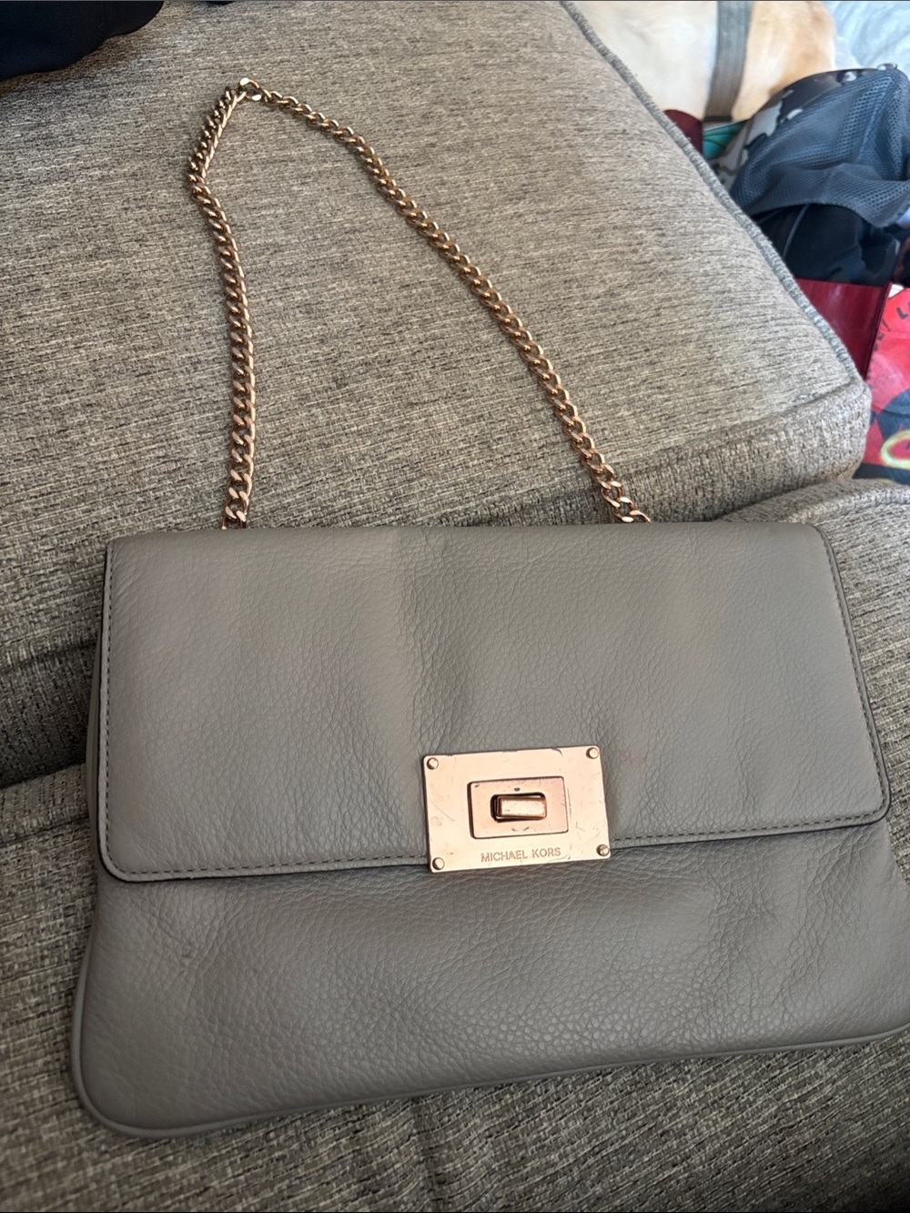 Michael Kors Gray Leather Shoulder Bag with Rose Gold Hardware